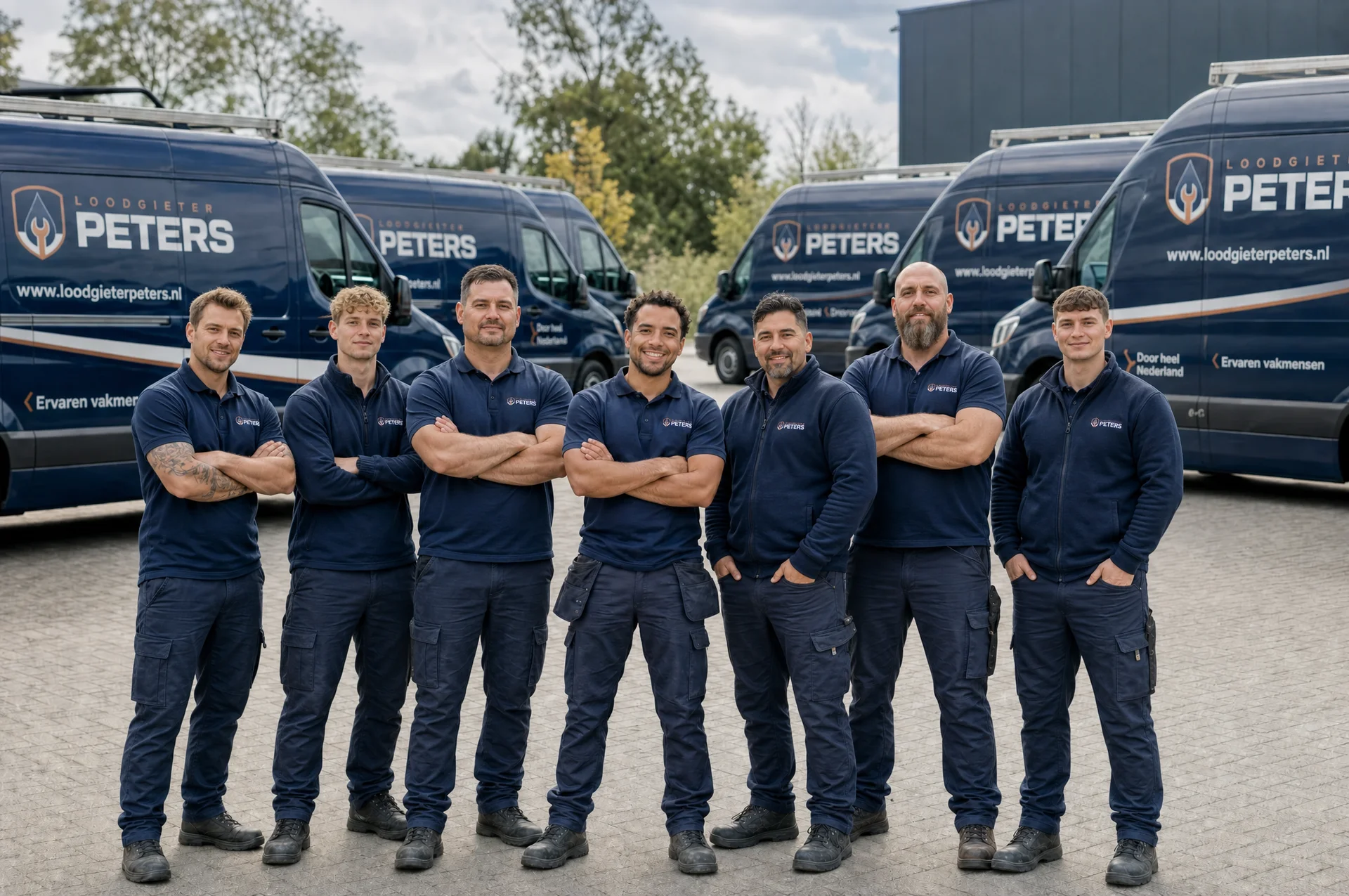 Het team van Loodgieter Peters voor de servicebussen